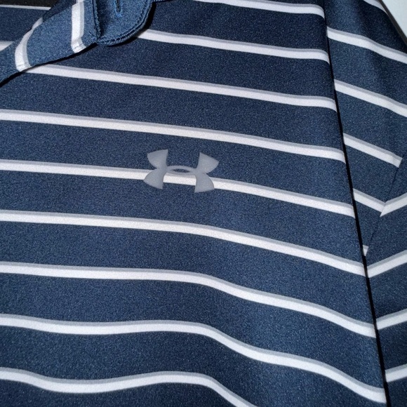 Under Armour Men's Dark Blue and White Striped Polo - Picture 4 of 4